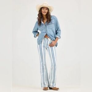 Striped Blue and White Women Jeans